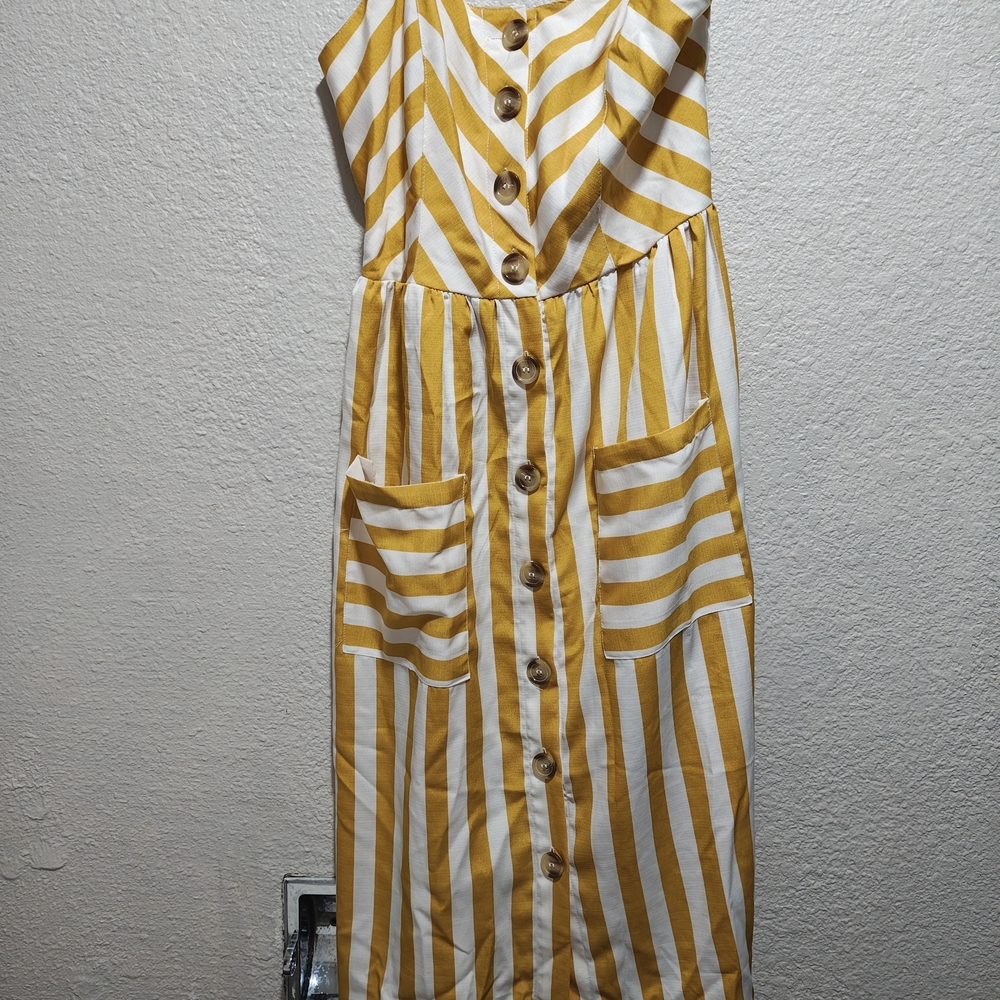 Striped Yellow and White Midi Dress